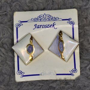 NWT Vintage Jaroszek Purple, White, and Gold Tile Stud Earrings